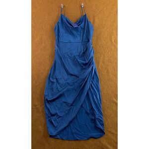 Floerns Womens XL Plus Blue Cowl Neck Draped Wrap Midi Dress New